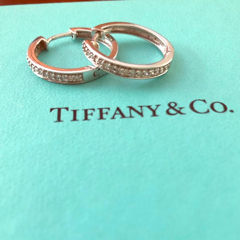 14k White Gold Diamond Hoops